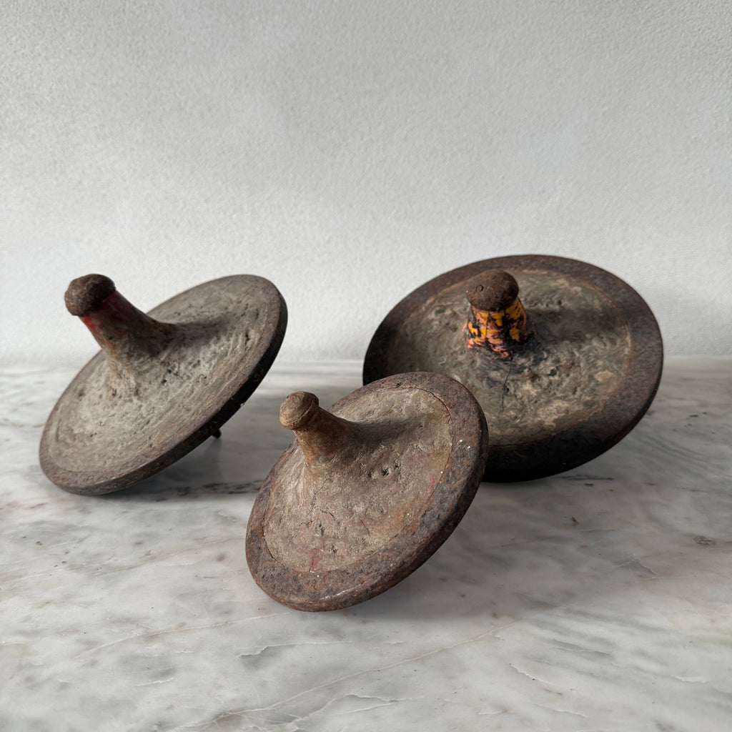 Antique natural spinning tops
