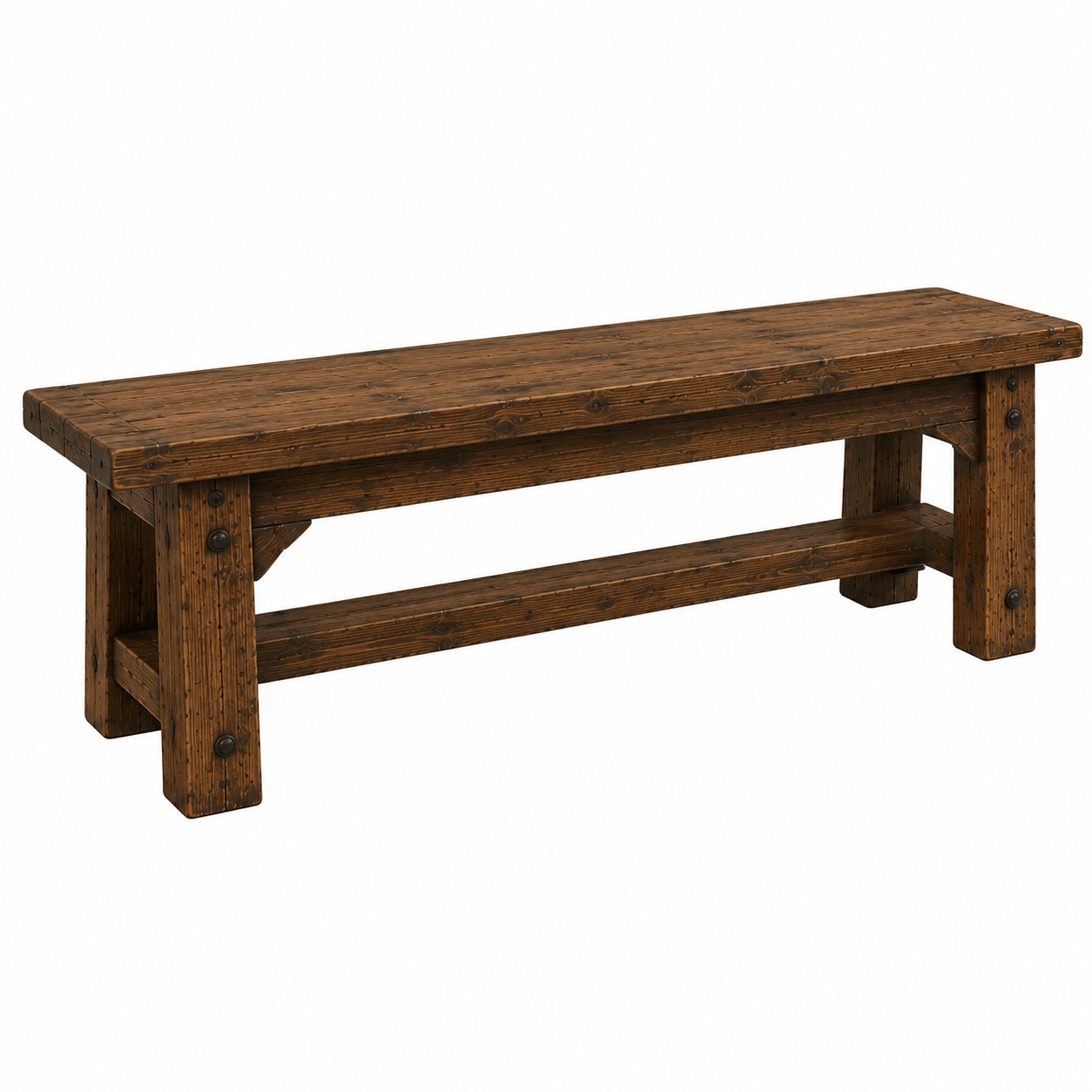 Wooden bench with a rustic design on a white background