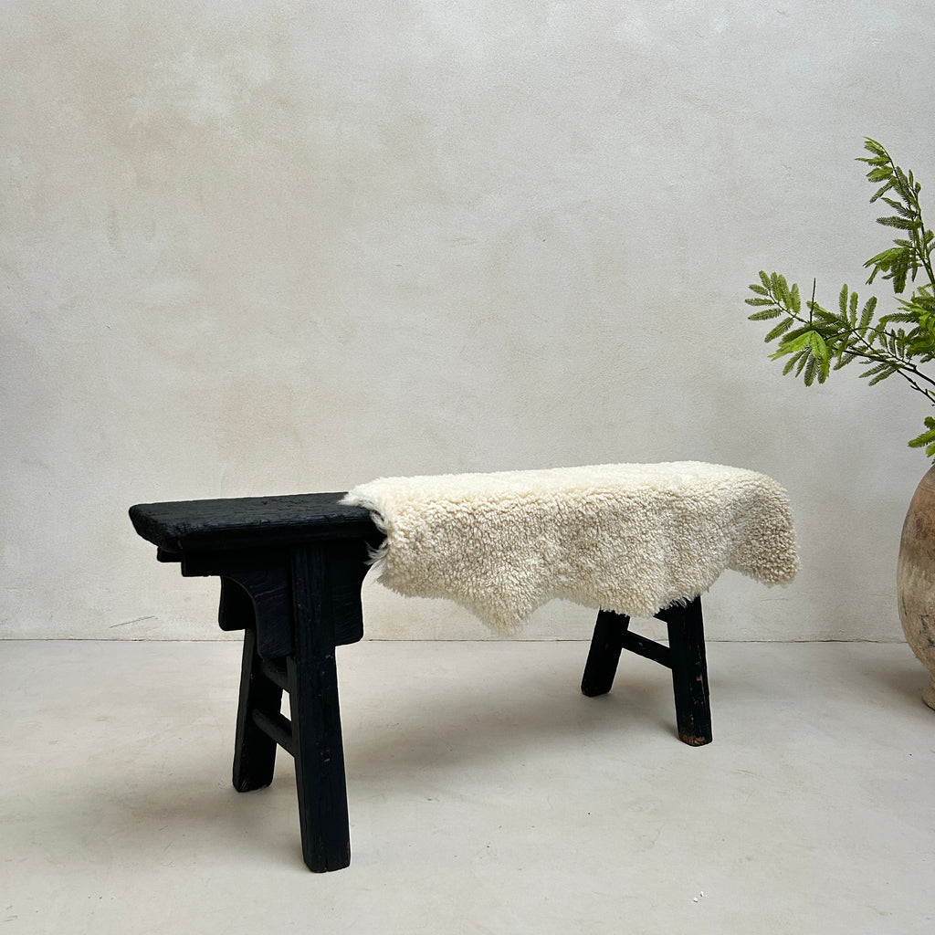 Extra large natural shearling sheepskin rug