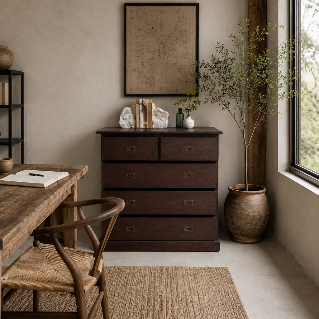 Antique wooden campaign style drawers | Giles