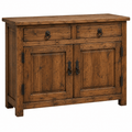 Wooden sideboard with two drawers and two doors on a white background