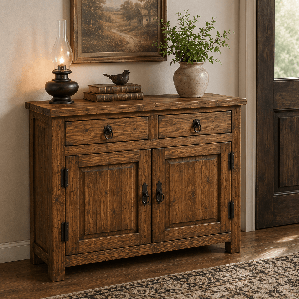 Vintage Cedar Wood Entryway Cabinet – Rustic Farmhouse Storage Accent Console