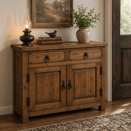 Vintage Cedar Wood Entryway Cabinet – Rustic Farmhouse Storage Accent Console
