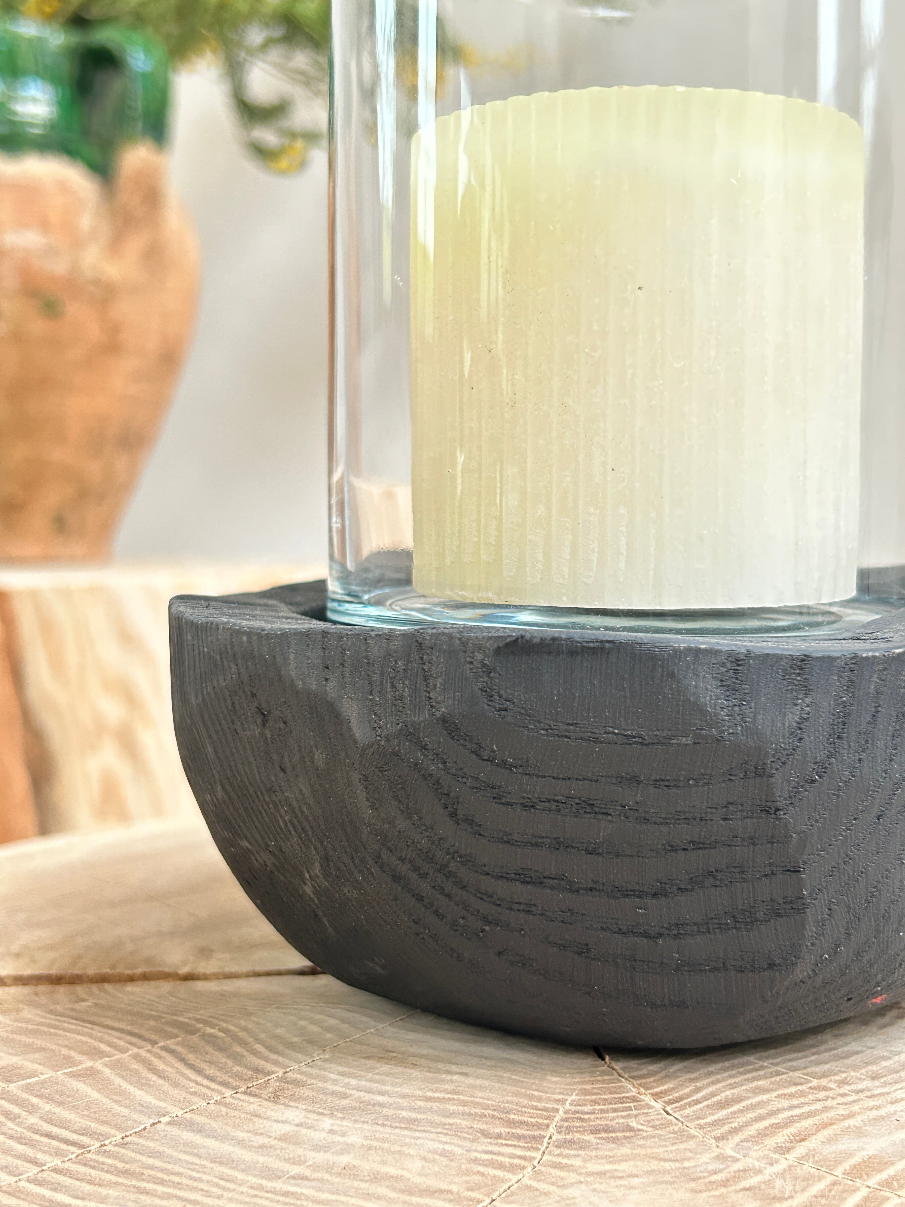 Small hurrican yakisugi wooden lantern